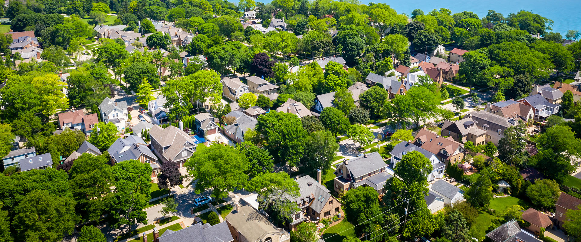 Aerial view of a Wisconsin residential neighborhood